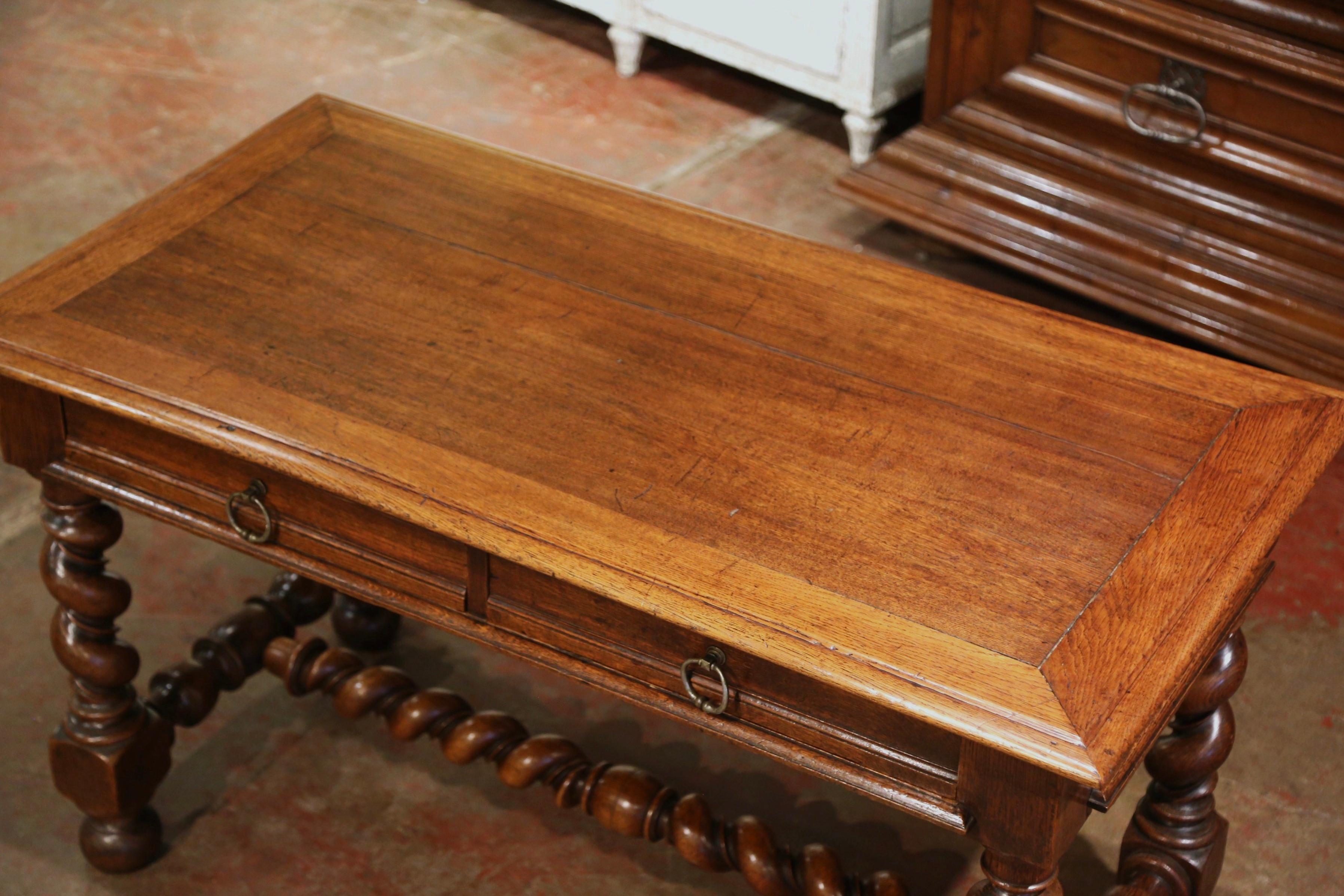 19th Century French Louis XIII Carved Oak Barley Twist Table Desk 3