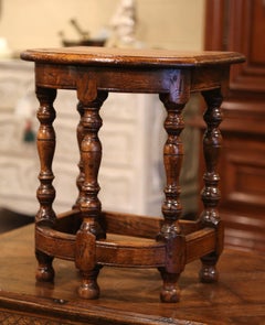 19th Century French Louis XIII Carved Oak Demilune Stool or Side Table