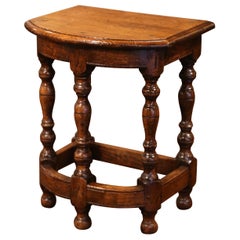 Antique 19th Century French Louis XIII Carved Oak Demilune Stool or Side Table