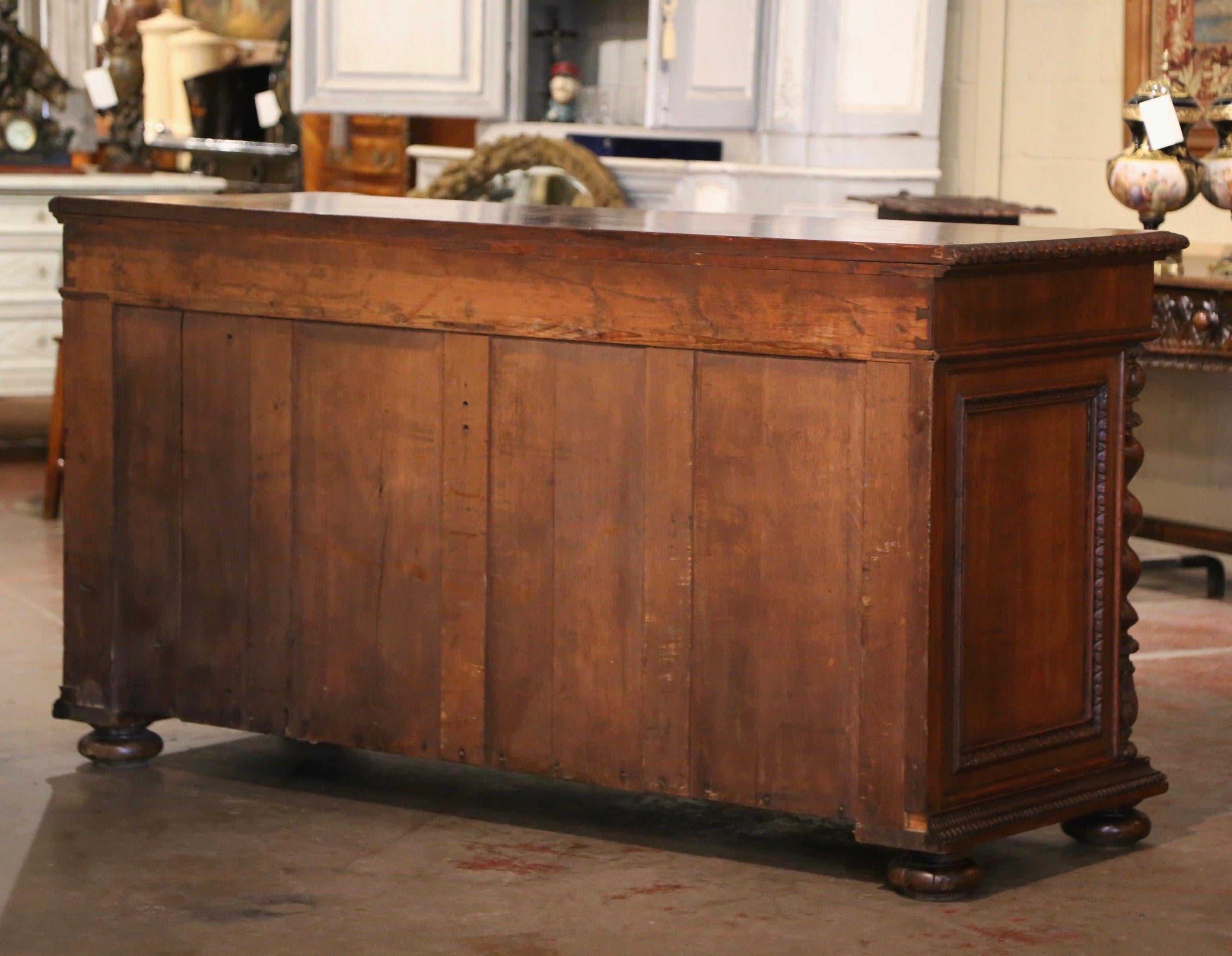 19th Century French Louis XIII Carved Oak Parquet Top Two-Door Buffet  For Sale 11
