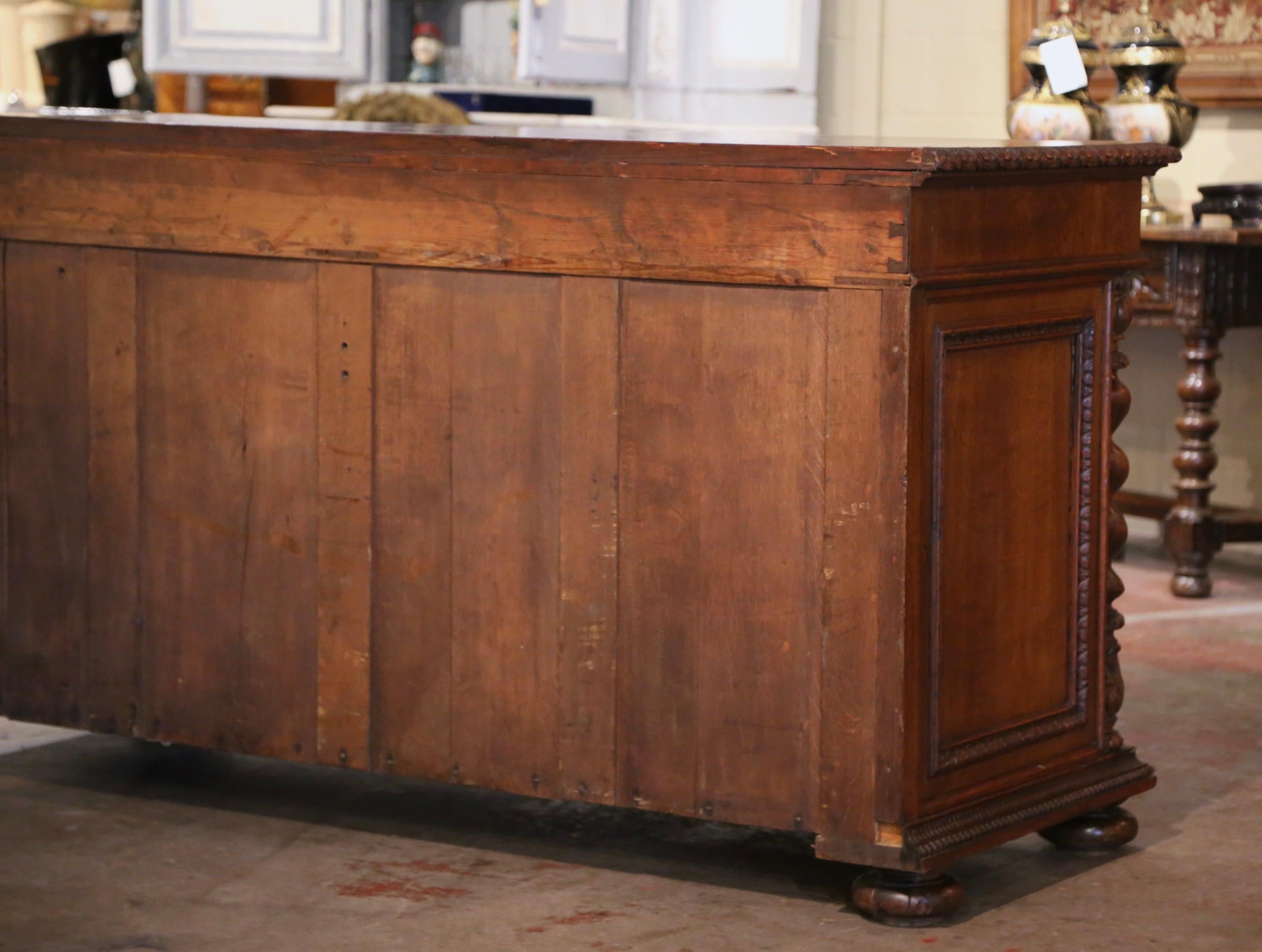 19th Century French Louis XIII Carved Oak Parquet Top Two-Door Buffet  For Sale 12