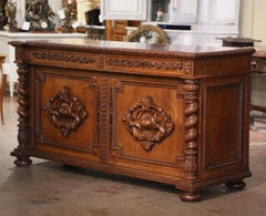 19th Century French Louis XIII Carved Oak Parquet Top Two-Door Buffet
