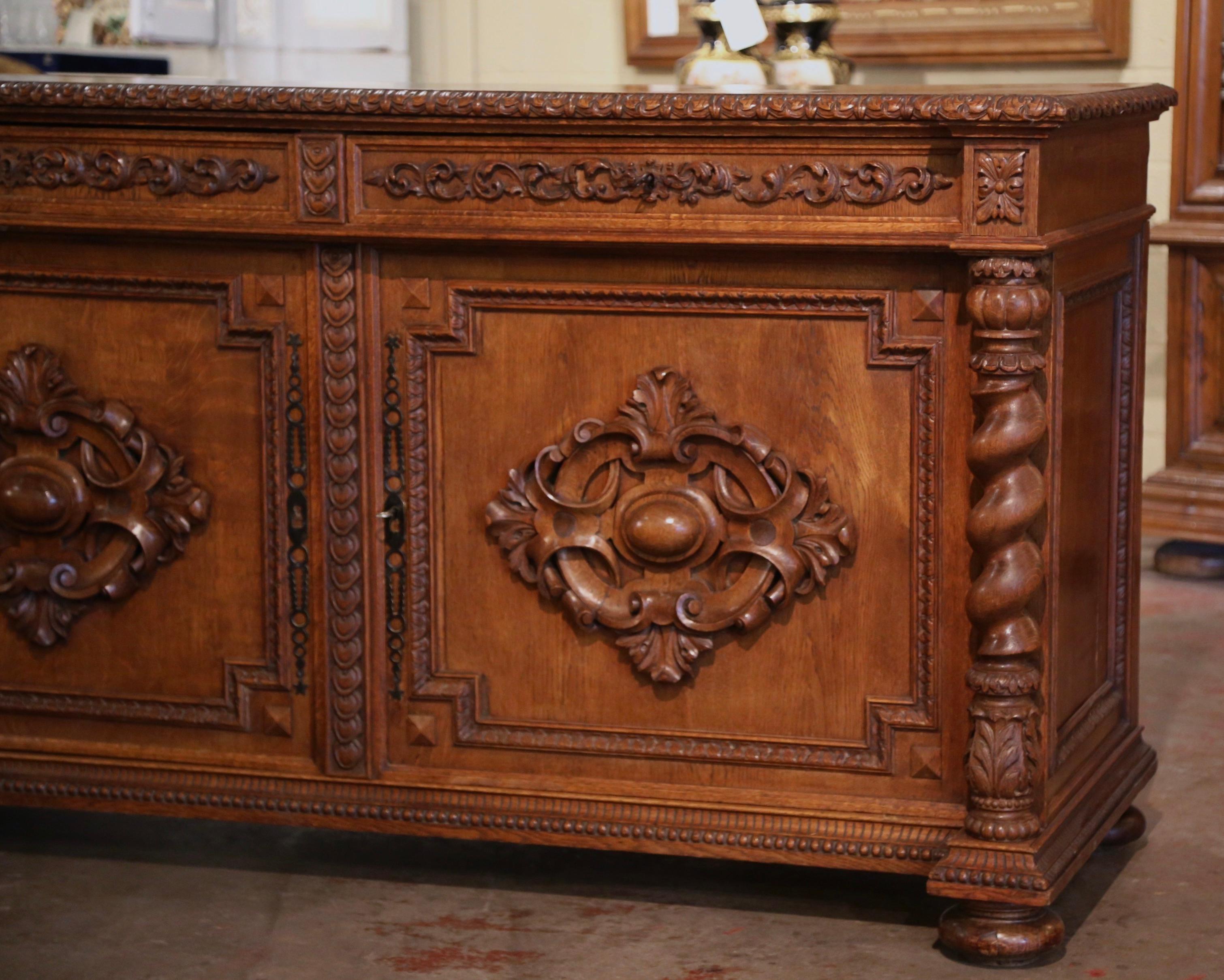 19th Century French Louis XIII Carved Oak Parquet Top Two-Door Buffet  For Sale 1