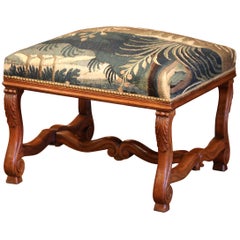 19th Century French Louis XIII Carved Walnut and Aubusson Tapestry Stool