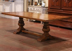 19th Century French Louis XIII Carved Walnut and Chestnut Trestle Dining Table