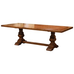 19th Century French Louis XIII Carved Walnut and Chestnut Trestle Dining Table