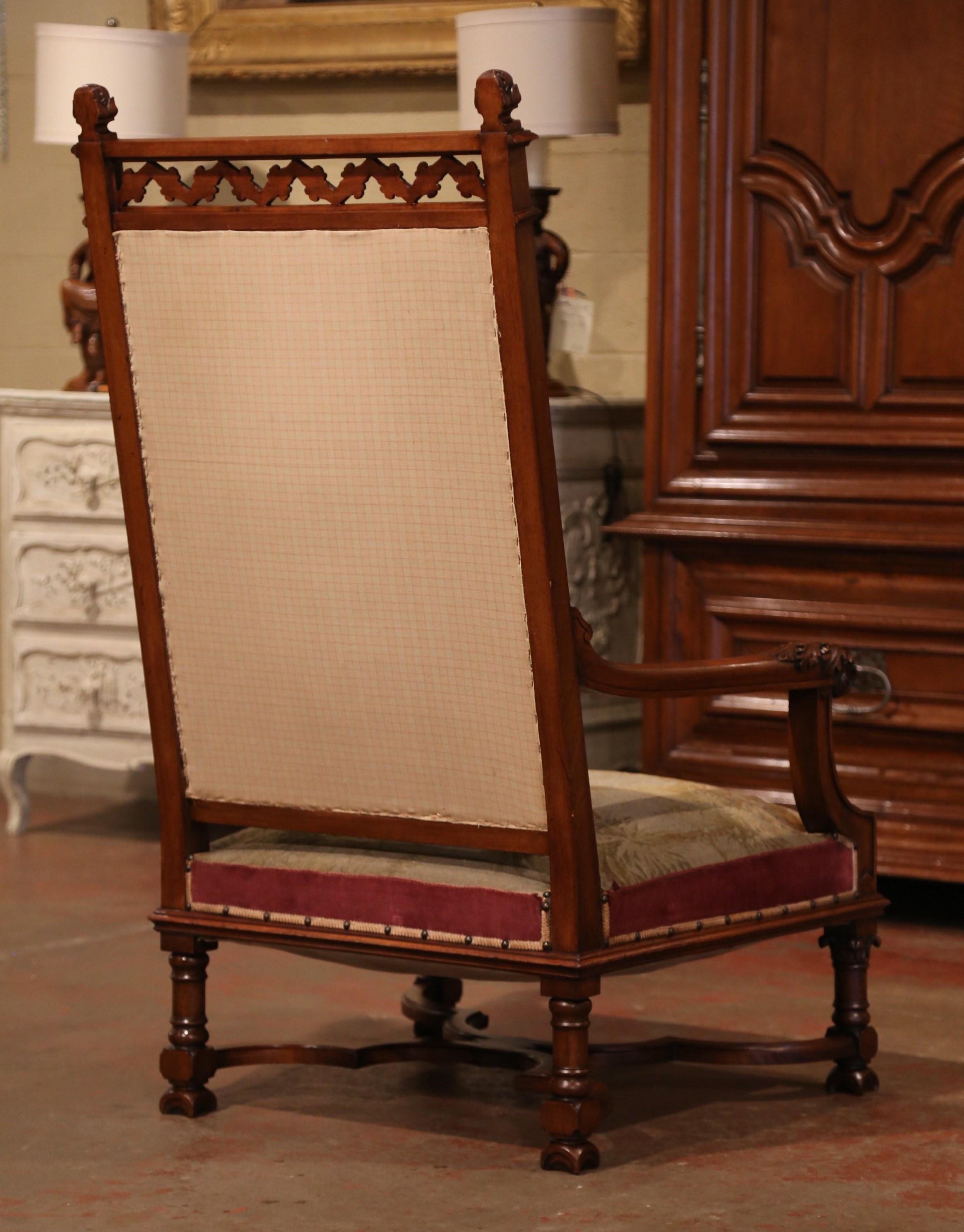 19th Century French Louis XIII Carved Walnut and Needlepoint Tapestry Armchair 5