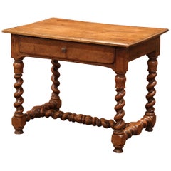 19th Century, French, Louis XIII Carved Walnut Barley Twist Table Desk