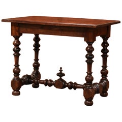 19th Century French Louis XIII Carved Walnut Turned Legs Table Desk