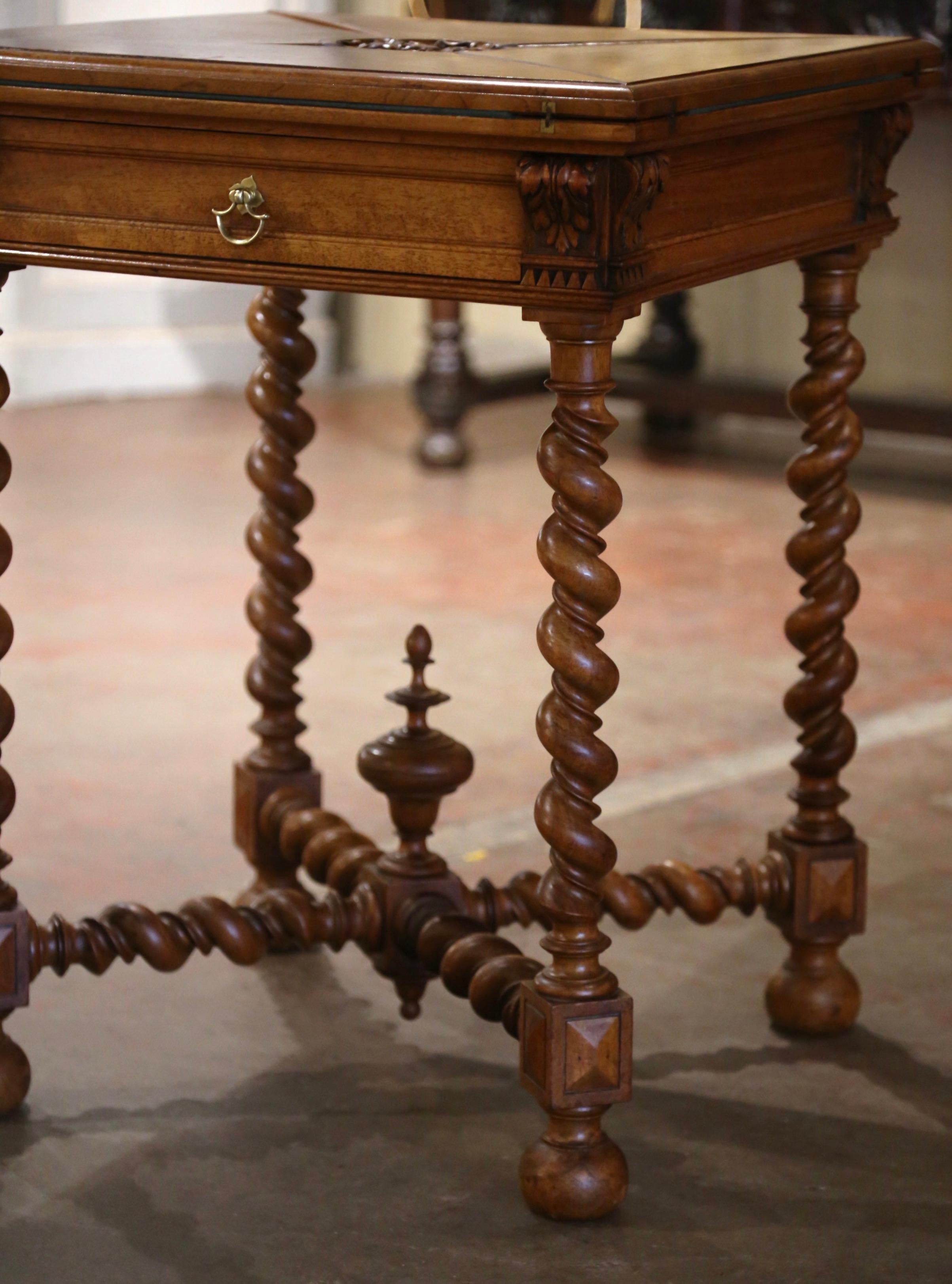 19th Century French Louis XIII Carved Walnut Envelope Folding Card Game Table In Excellent Condition For Sale In Dallas, TX