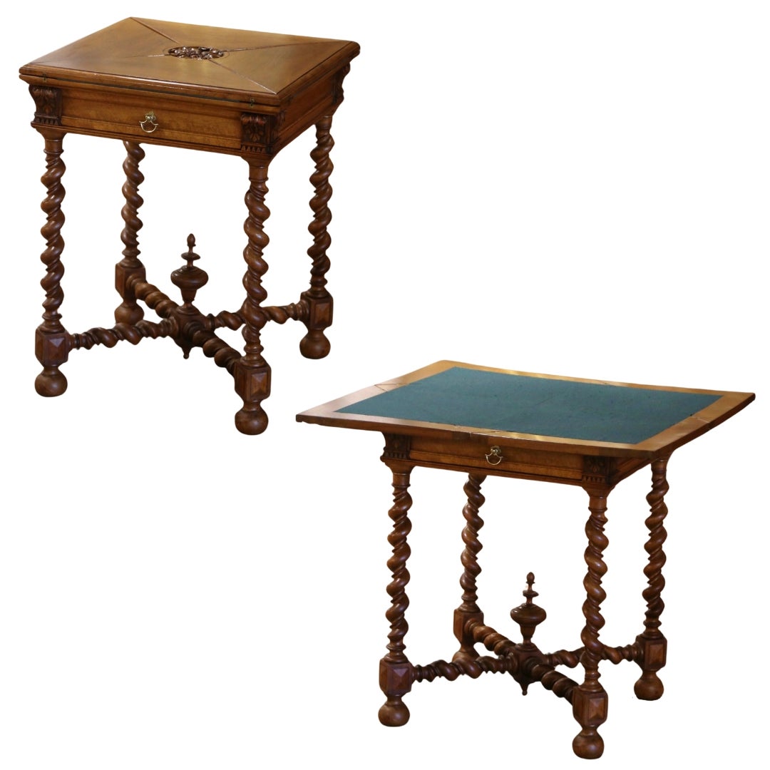 19th Century French Louis XIII Carved Walnut Envelope Folding Card Game Table