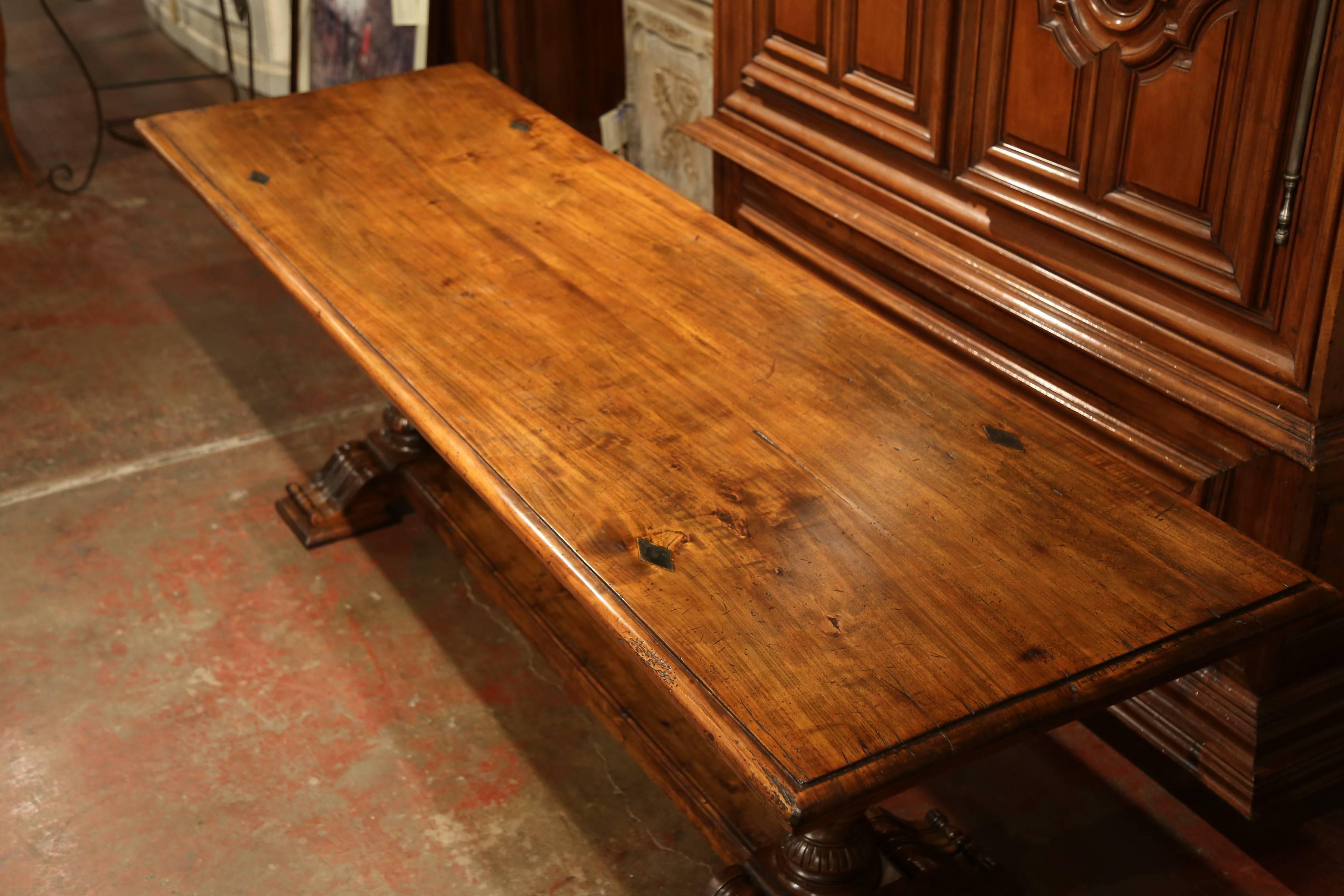 Hand-Carved 19th Century French Louis XIII Carved Walnut Farm Table from the Pyrenees