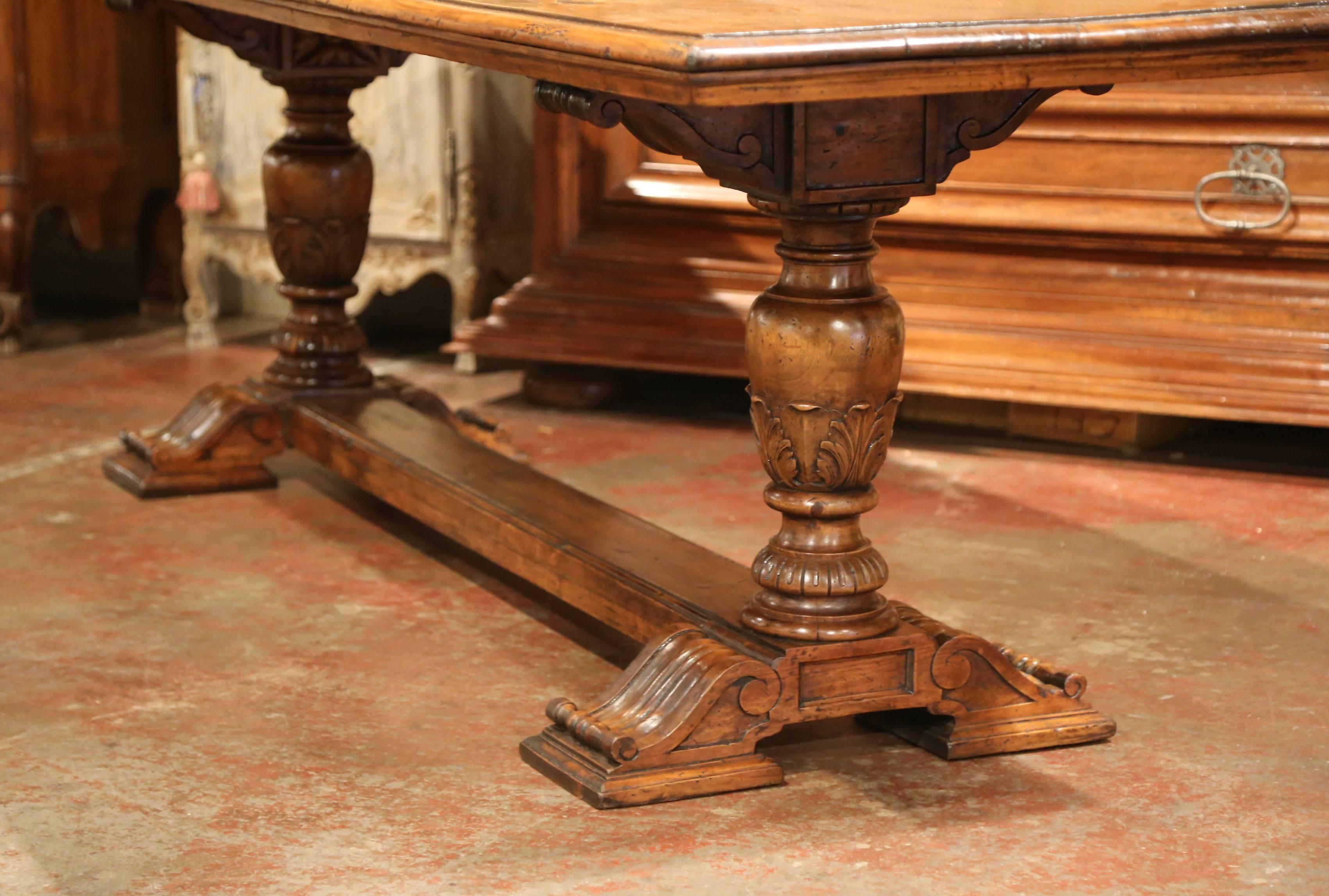 19th Century French Louis XIII Carved Walnut Farm Table from the Pyrenees In Excellent Condition In Dallas, TX