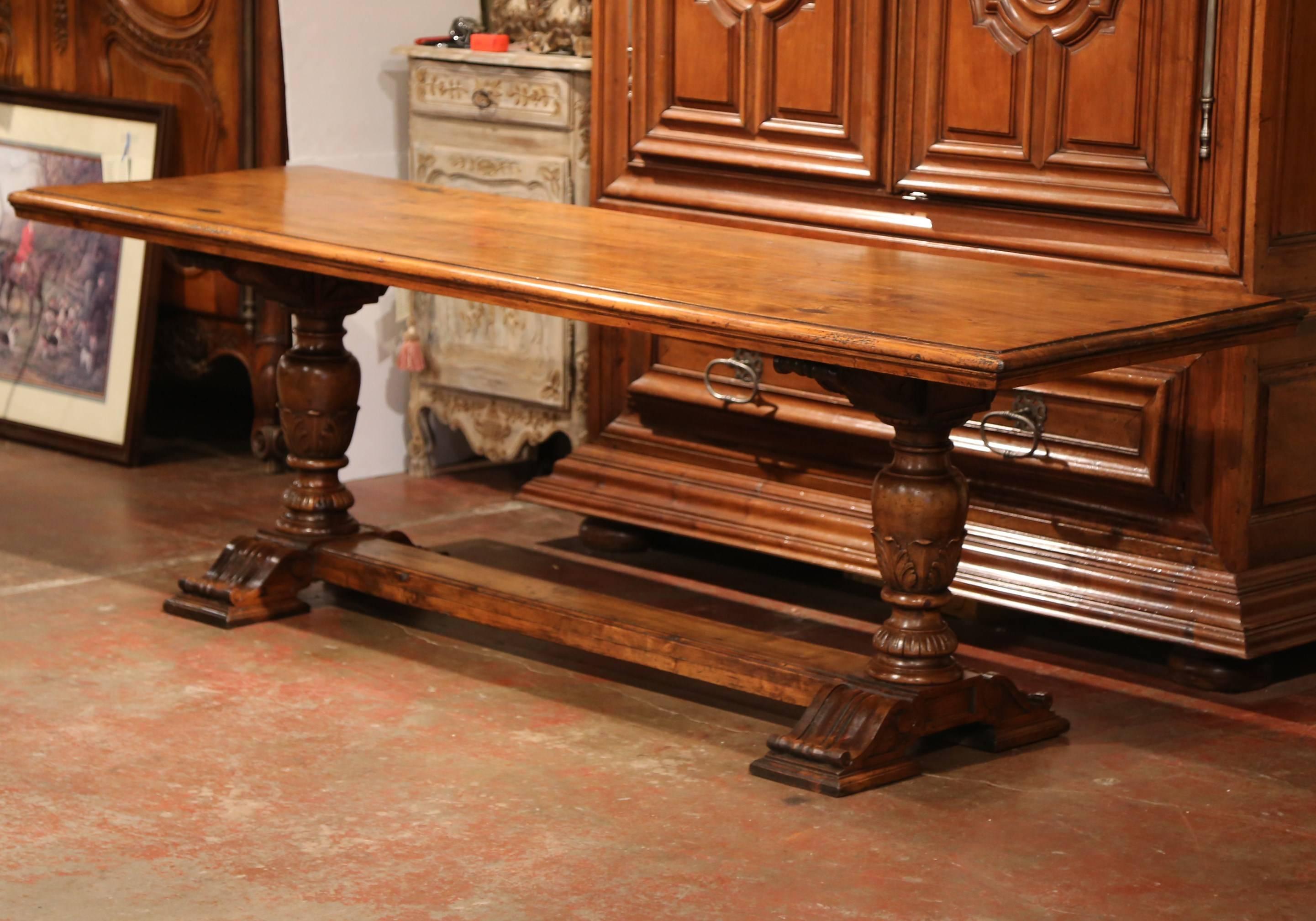 19th Century French Louis XIII Carved Walnut Farm Table from the Pyrenees 1