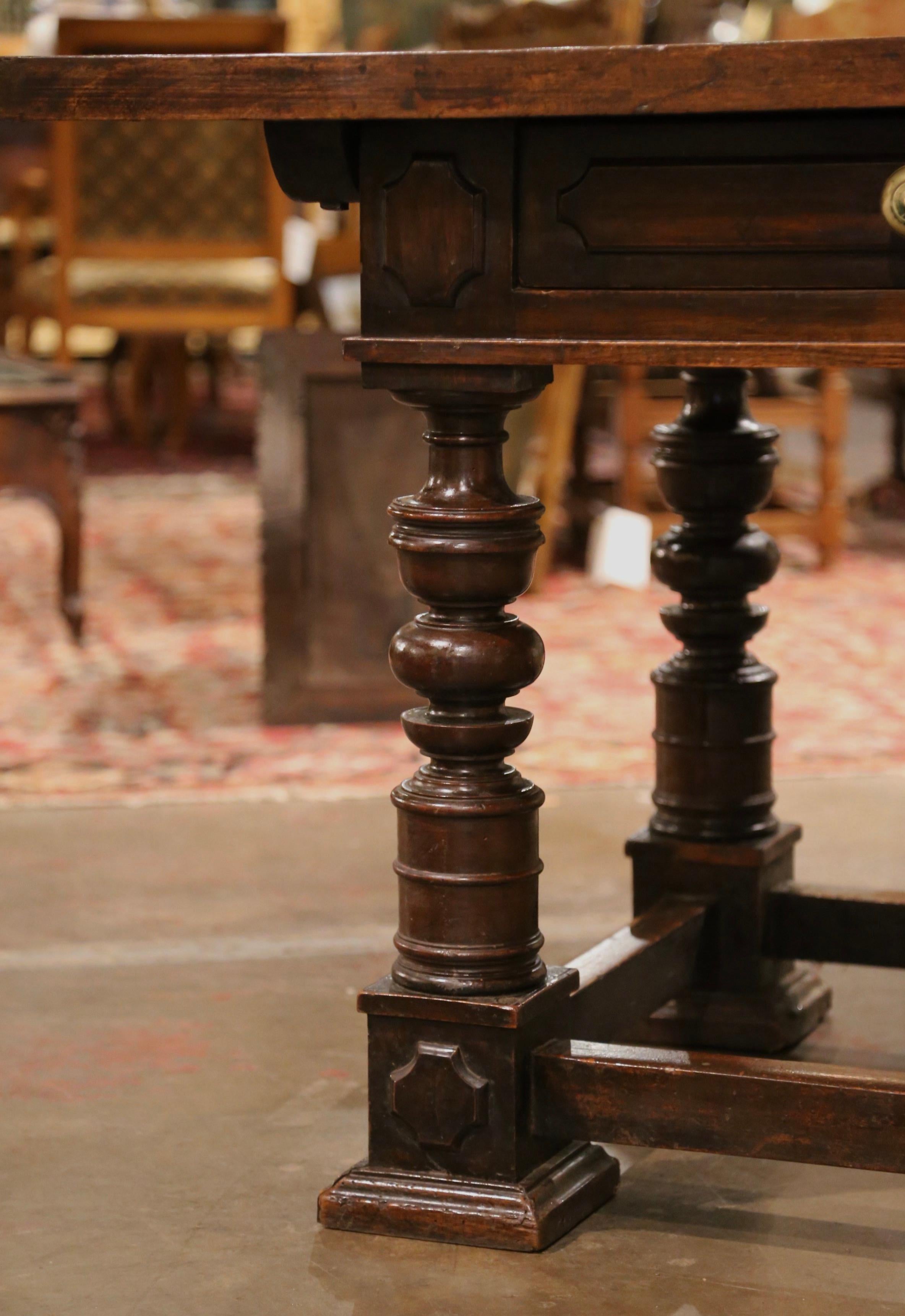 19th Century French Louis XIII Carved Walnut Library Writing Desk with Drawers In Excellent Condition In Dallas, TX