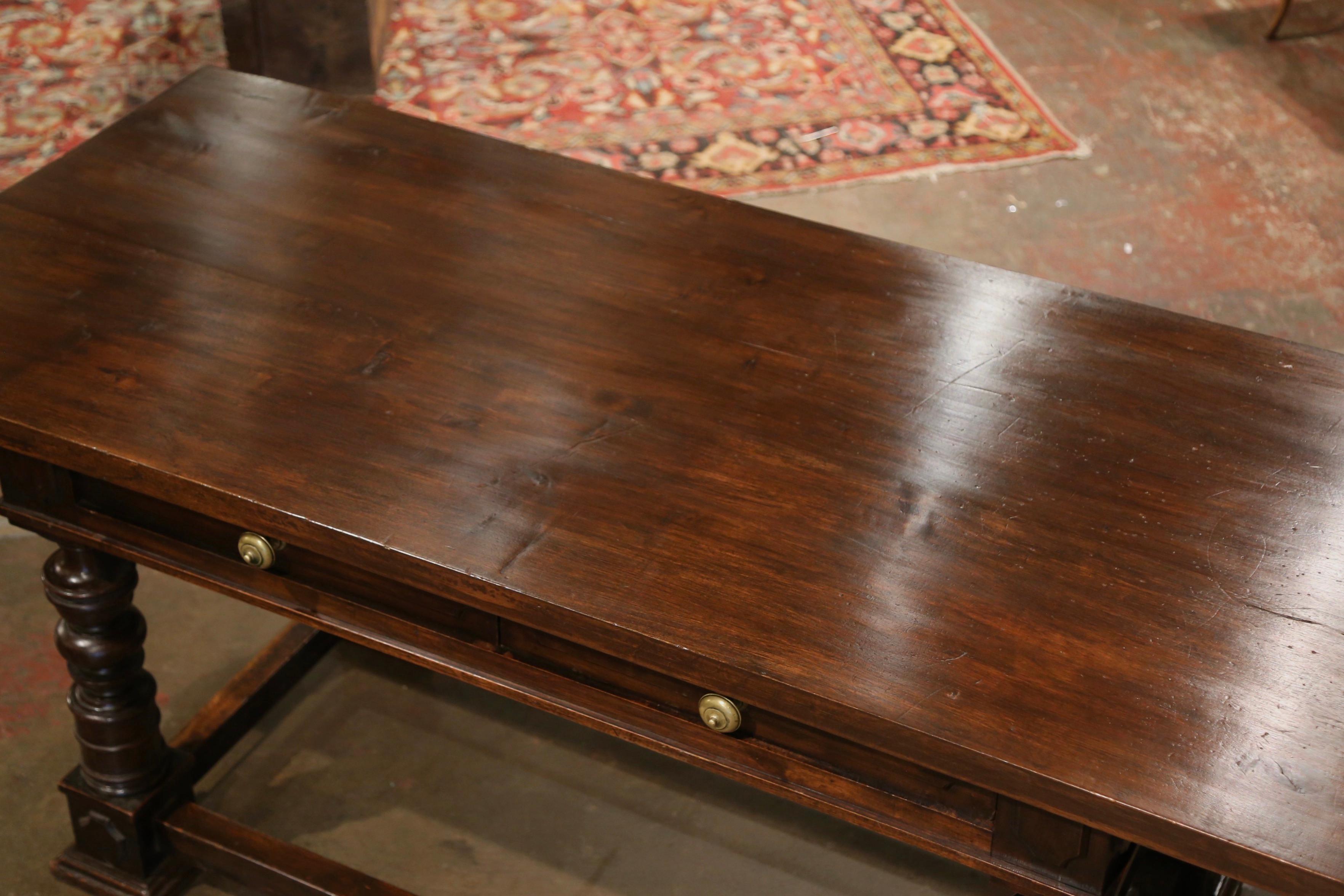 19th Century French Louis XIII Carved Walnut Library Writing Desk with Drawers 4