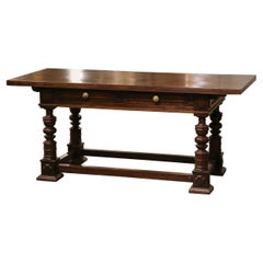 19th Century French Louis XIII Carved Walnut Library Writing Desk with Drawers