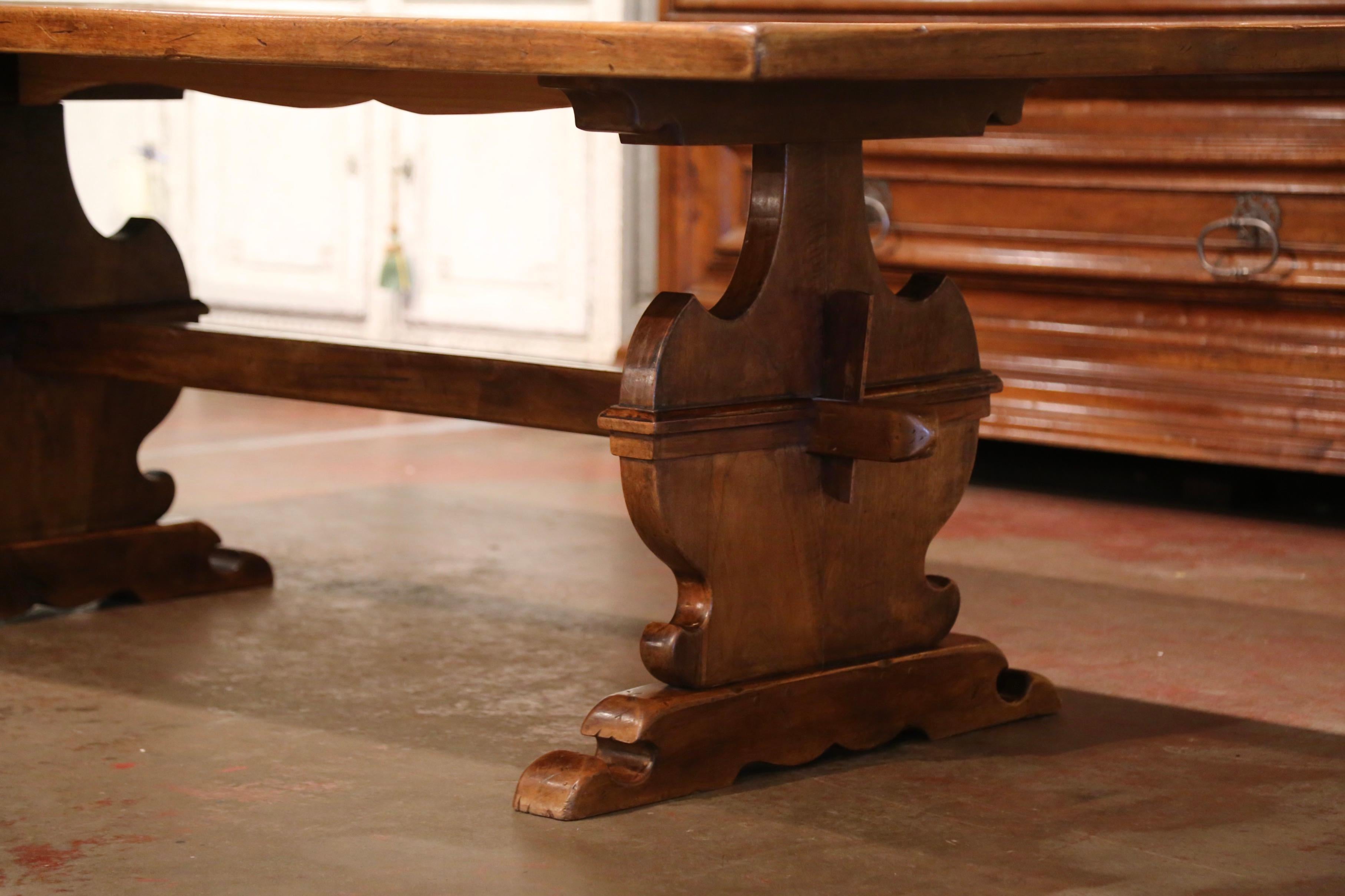 Oak 19th Century French Louis XIII Carved Walnut Parquet Top Trestle Dining Table