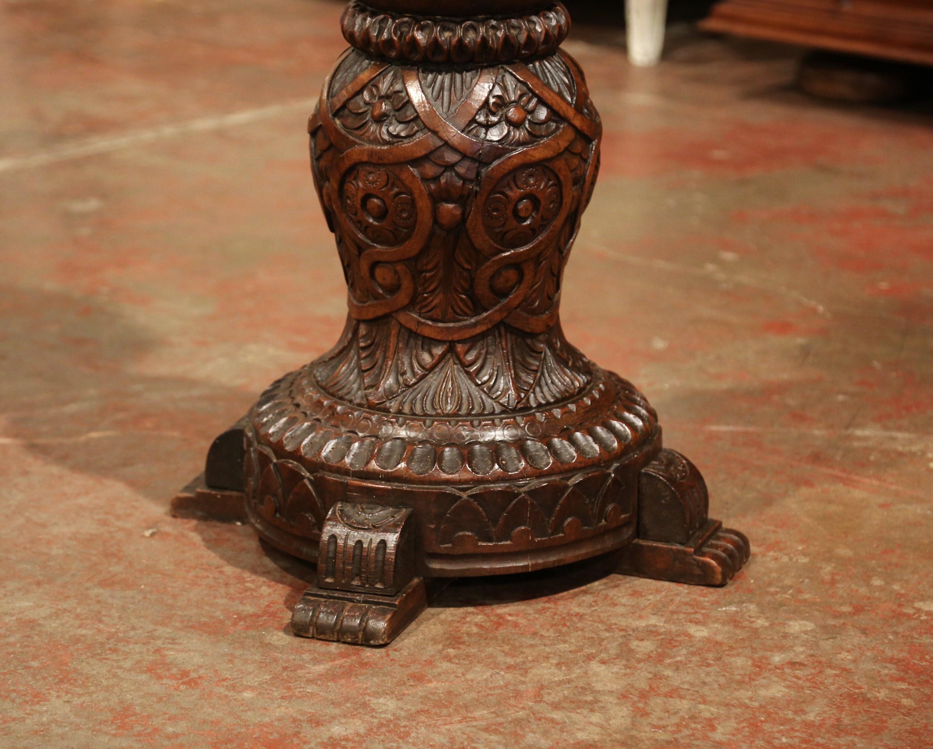 19th Century French Louis XIII Carved Walnut Pedestal Column from Normandy 2