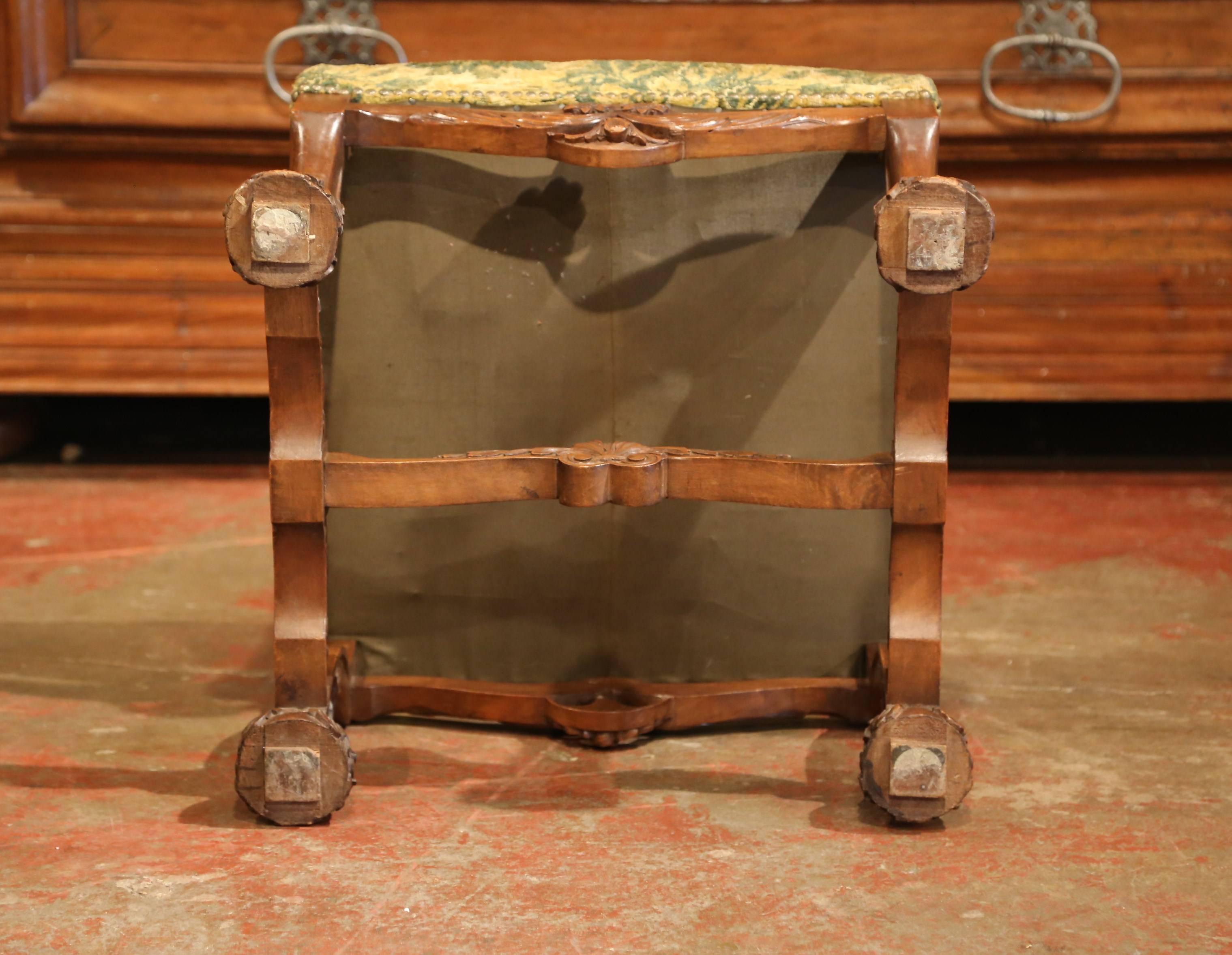19th Century French Louis XIII Carved Walnut Stool from the Perigord 2