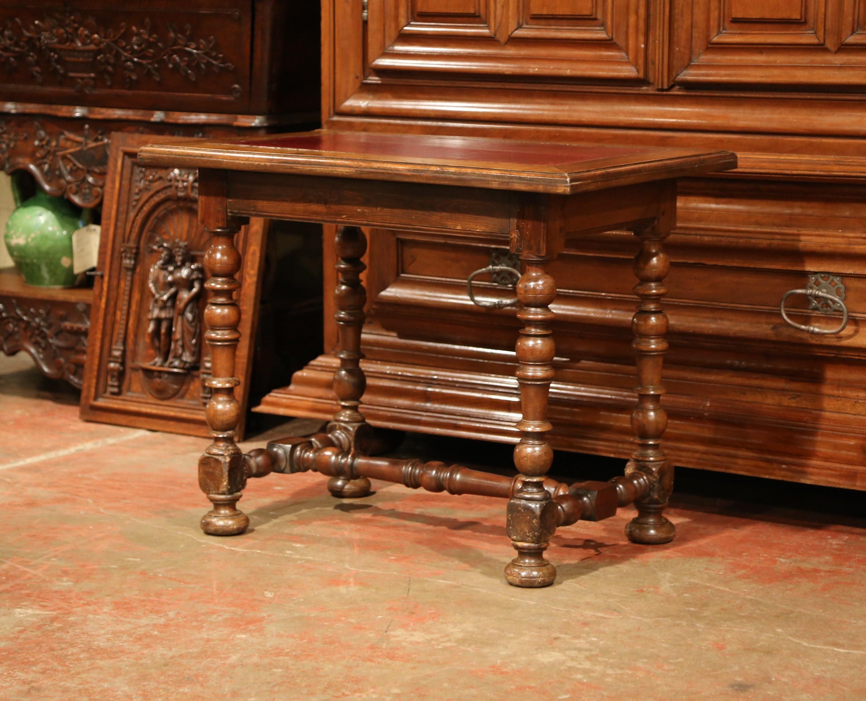 19th Century French Louis XIII Carved Walnut Table Desk with Red Leather Top 6