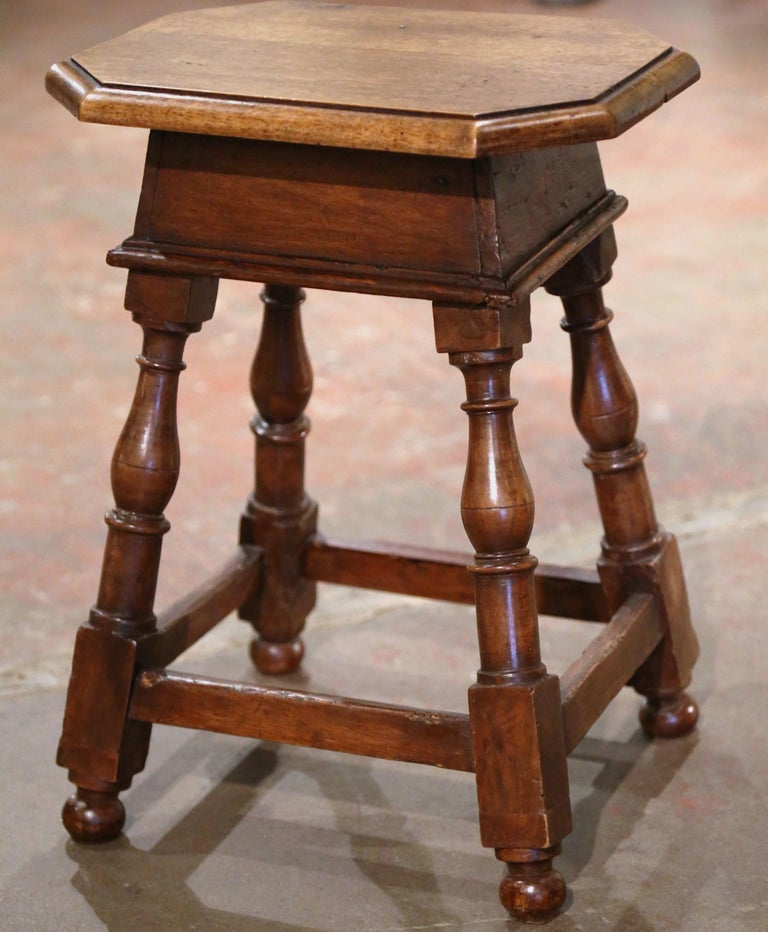 Octagonal Stool 19th Century French Louis XIII Carved Walnut Turned Legs Octagonal ...