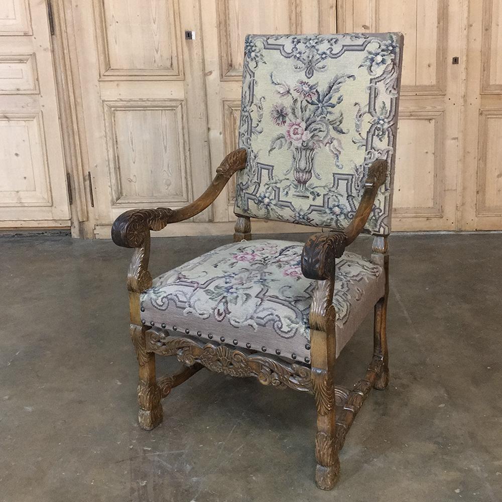 Late 19th Century 19th Century French Louis XIII Needlepoint Armchair For Sale