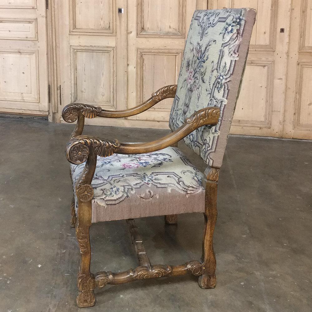 19th Century French Louis XIII Needlepoint Armchair For Sale 2