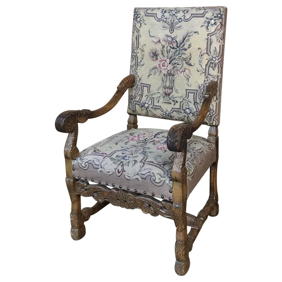19th Century French Louis XIII Needlepoint Armchair For Sale