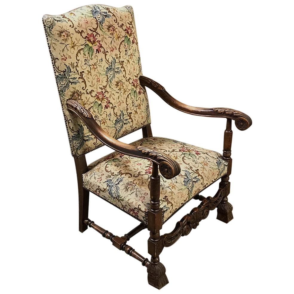 Impressive Pr of Antique French Louis XIII Needlepoint Throne/Dining