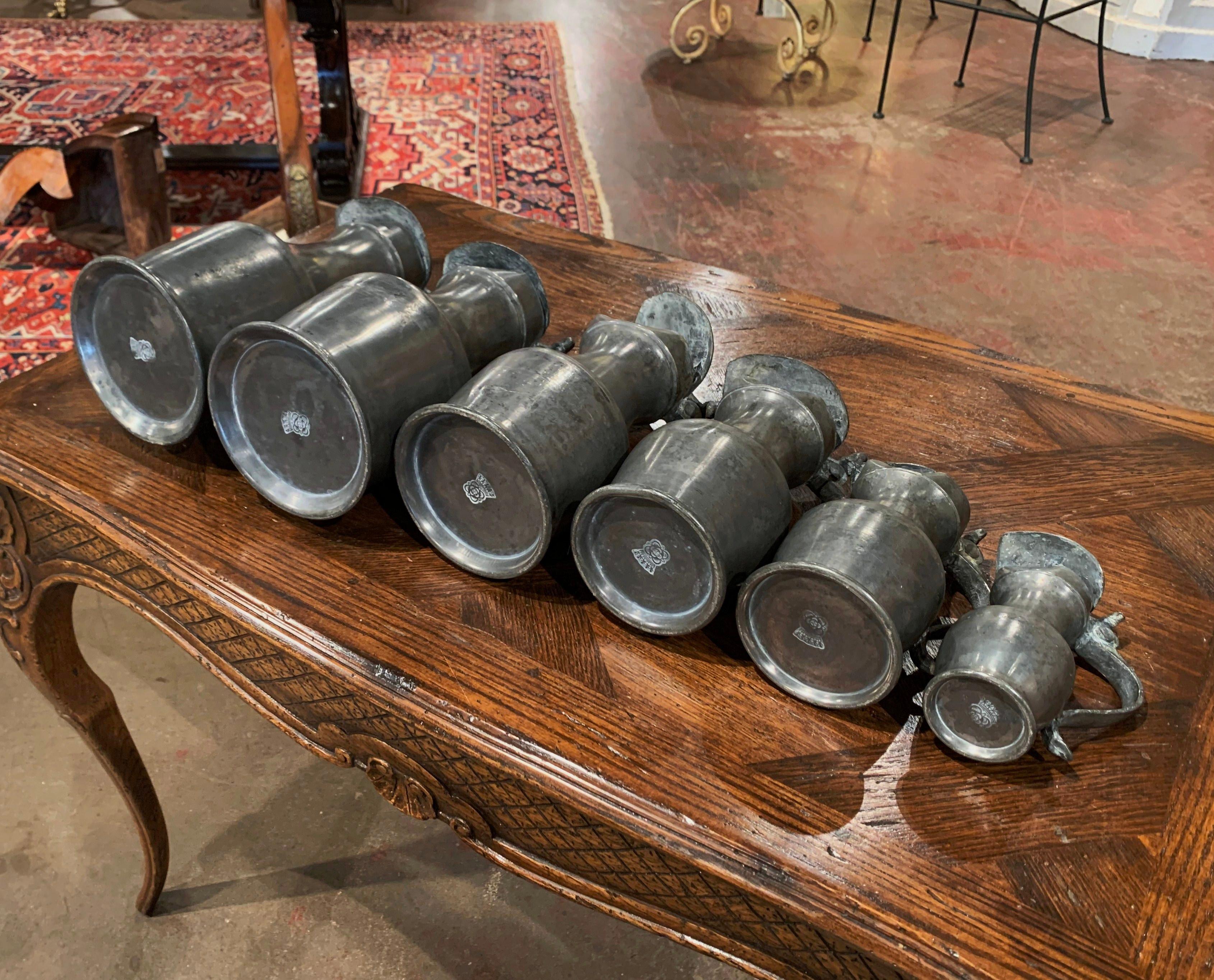 19th Century French Louis XIII Pewter Pitchers in Graduated Sizes, Set of Six 8