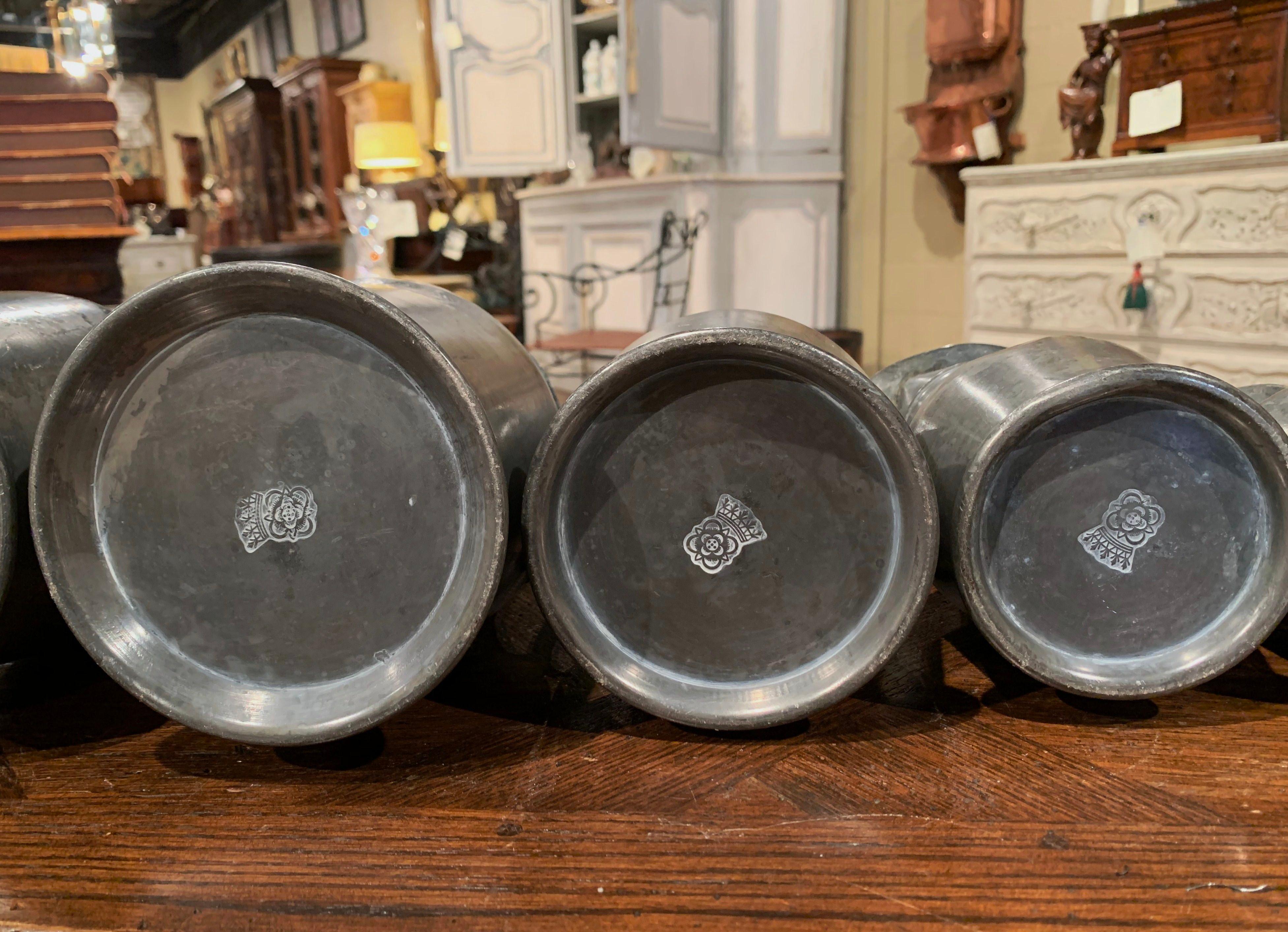 19th Century French Louis XIII Pewter Pitchers in Graduated Sizes, Set of Six 10