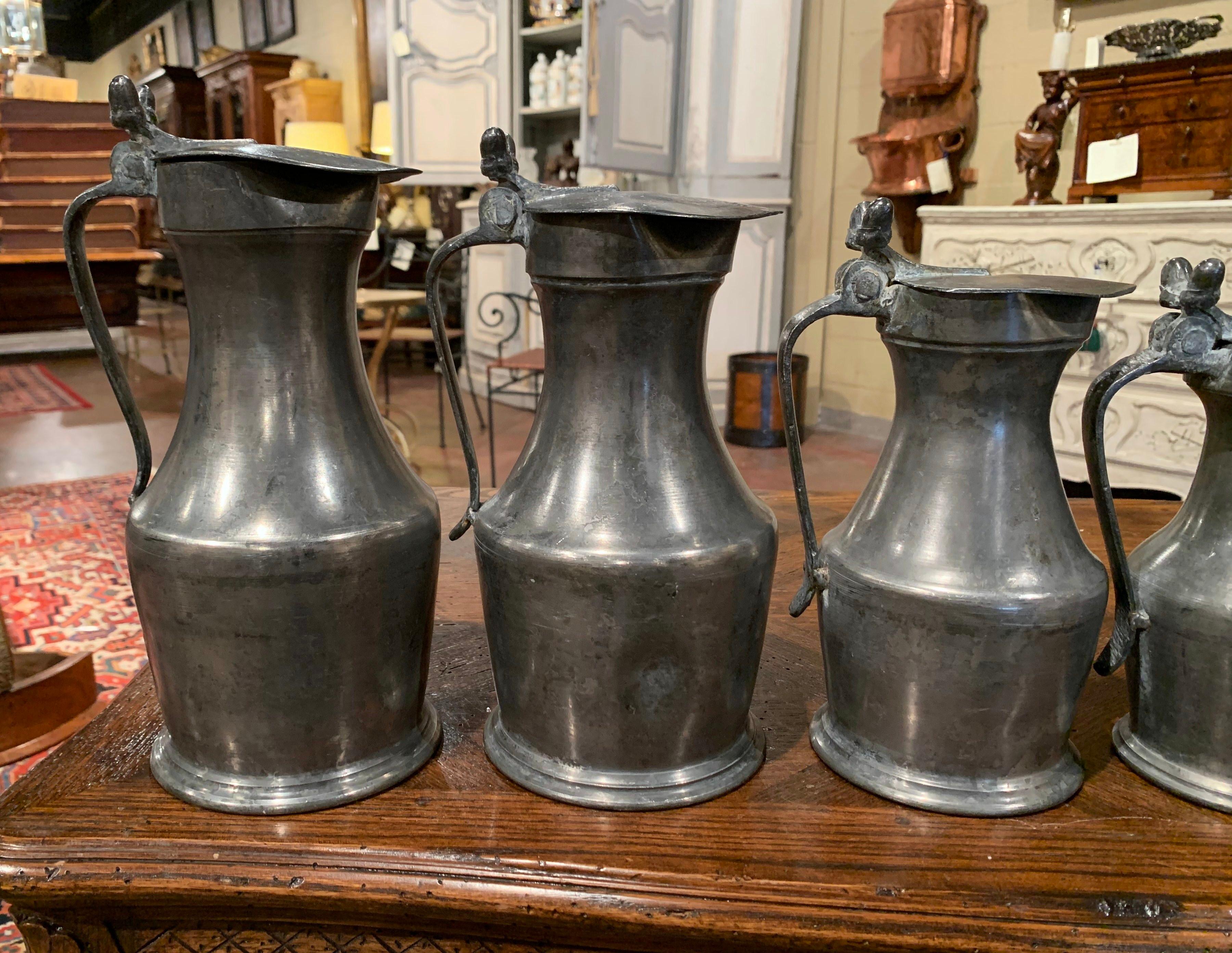 19th Century French Louis XIII Pewter Pitchers in Graduated Sizes, Set of Six 2