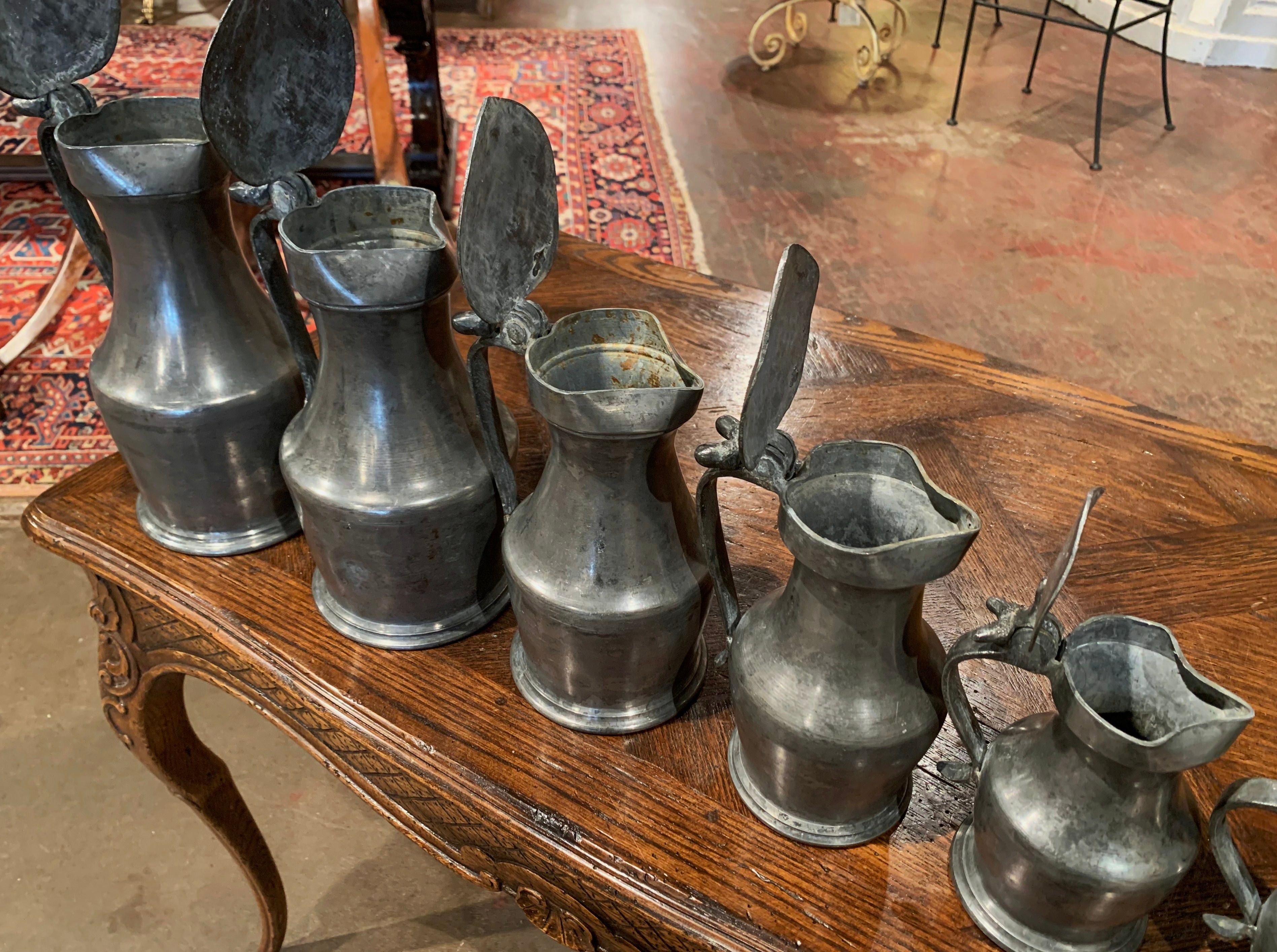 19th Century French Louis XIII Pewter Pitchers in Graduated Sizes, Set of Six 5