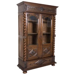 19th Century French Louis XIII Style Barley Twist Bibliotheque or Bookcase