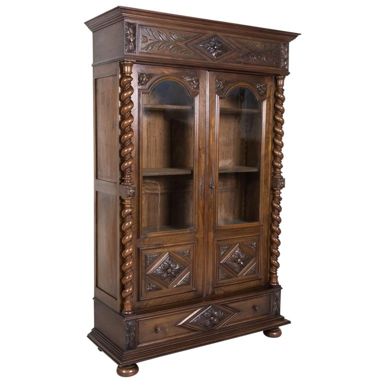 19th Century French Louis XIII Style Barley Twist Bibliotheque or Bookcase  at 1stDibs