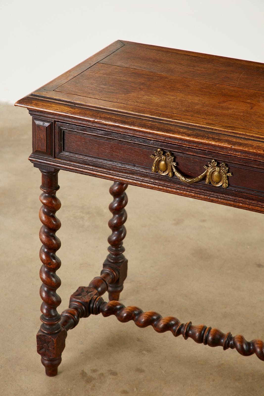 19th Century French Louis XIII Style Barley Twist Oak Desk For Sale 7