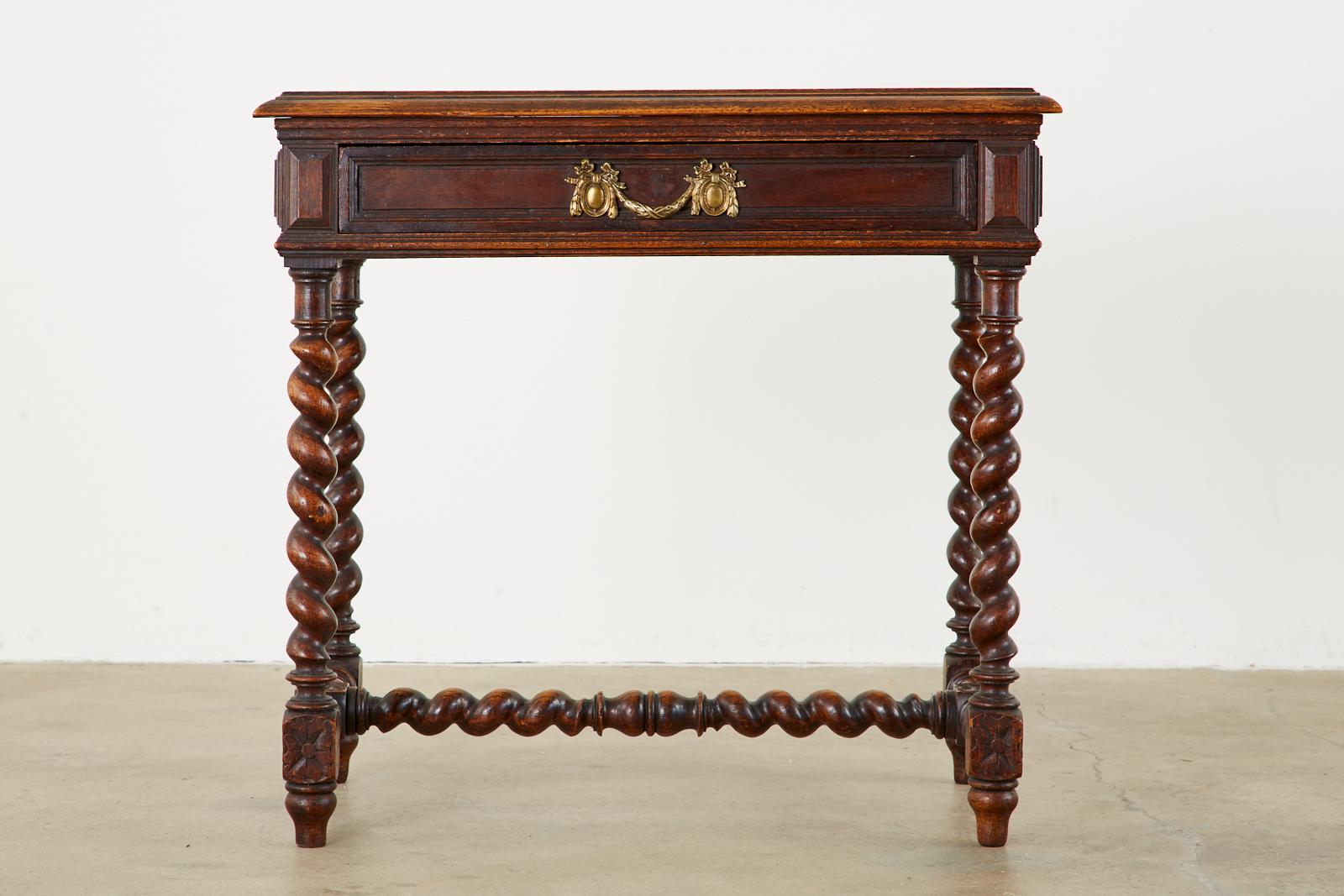 Hand-Crafted 19th Century French Louis XIII Style Barley Twist Oak Desk For Sale