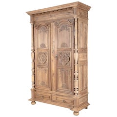 19th Century French Louis XIII Style Bleached Walnut Armoire