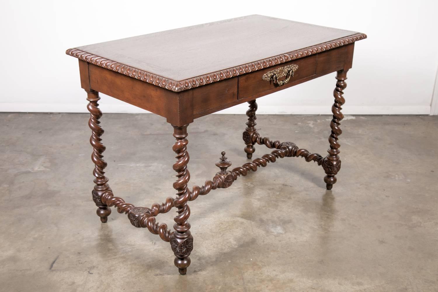 19th Century French Louis XIII Style Double Barley Twist Writing Table or Desk 2
