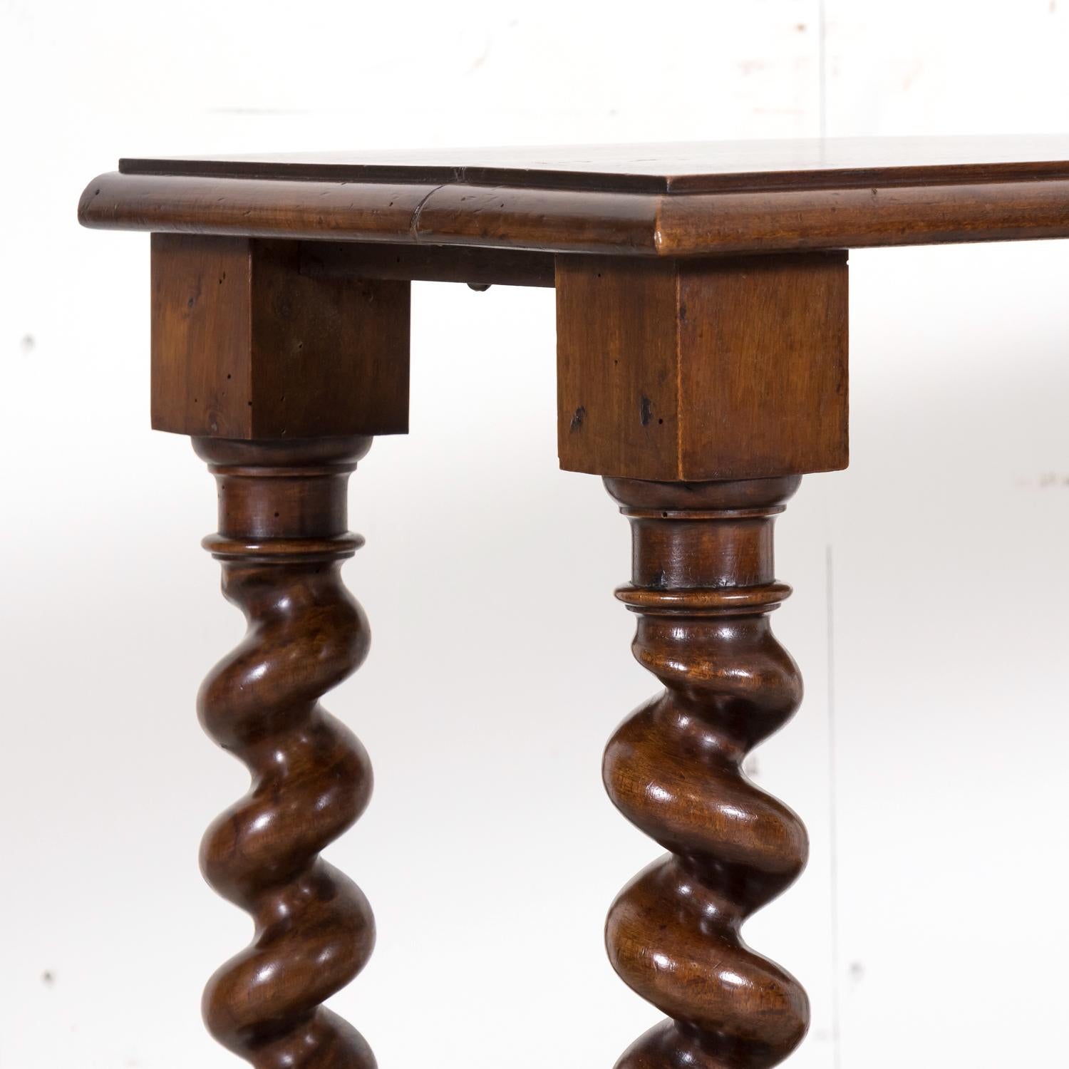 19th Century French Louis XIII Style Hand Carved Petite Barley Twist Console For Sale 5