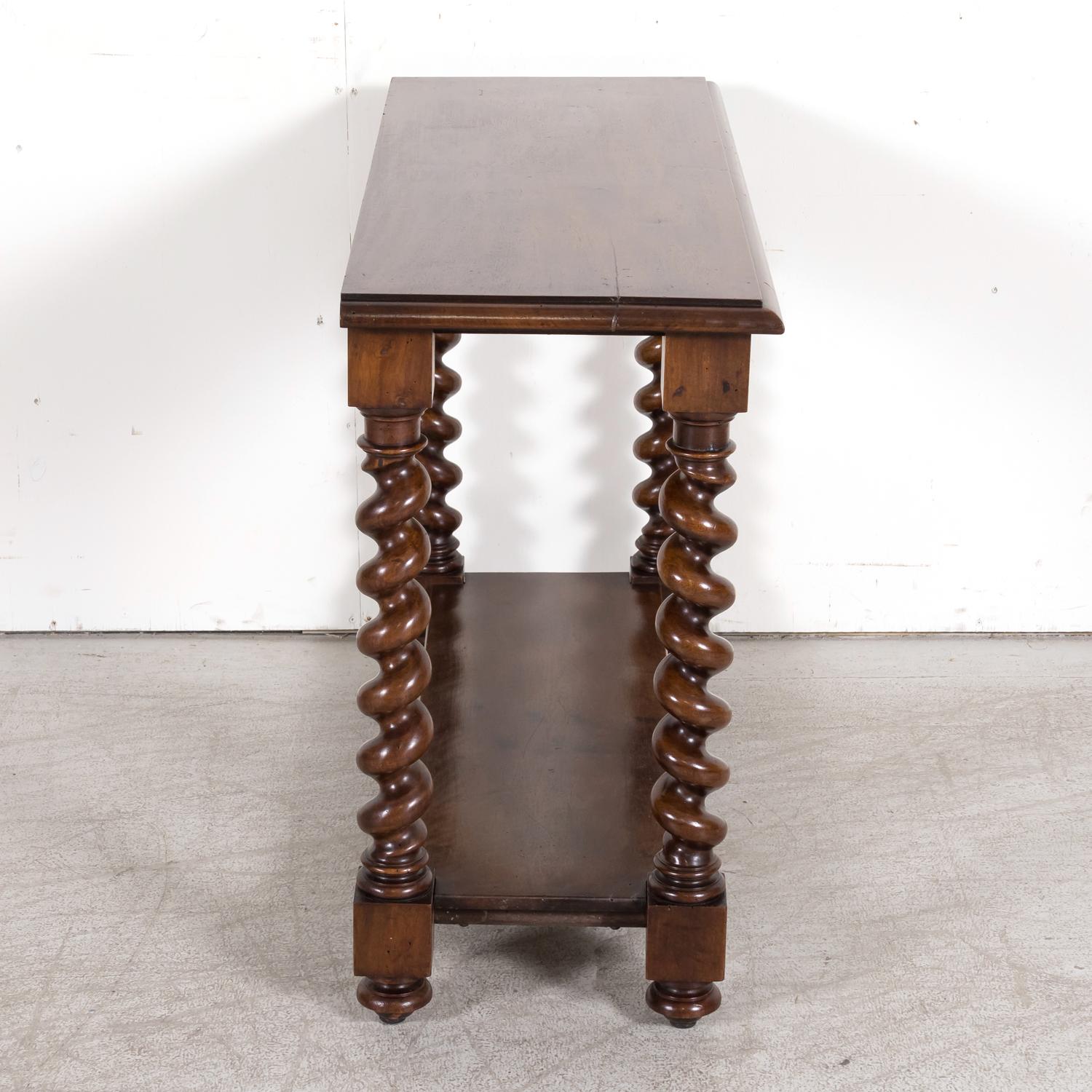 19th Century French Louis XIII Style Hand Carved Petite Barley Twist Console For Sale 9