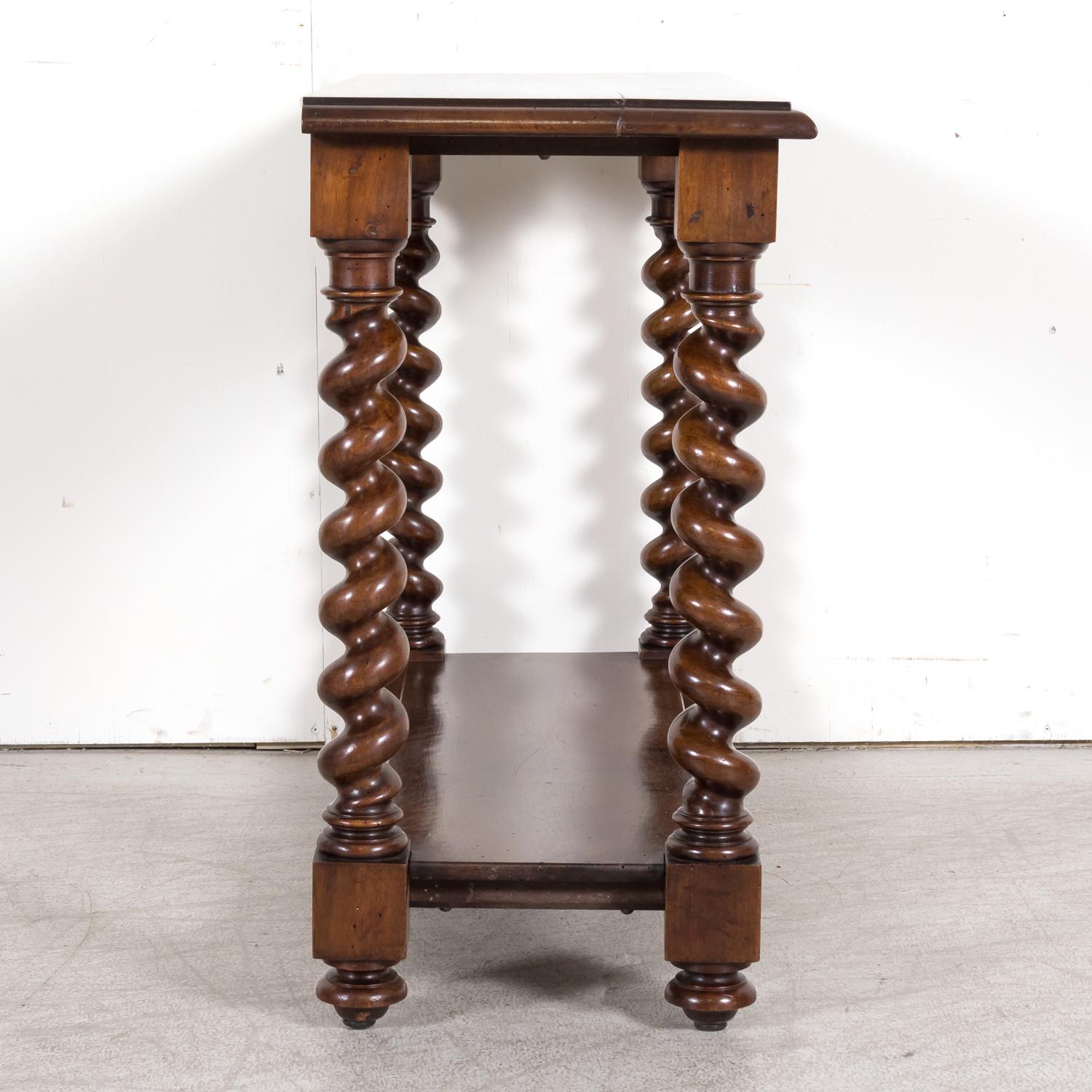 19th Century French Louis XIII Style Hand Carved Petite Barley Twist Console For Sale 10