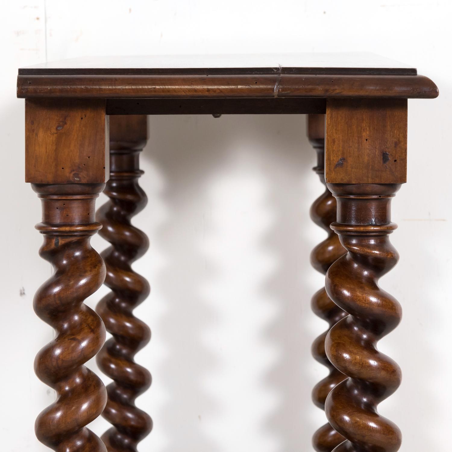 19th Century French Louis XIII Style Hand Carved Petite Barley Twist Console For Sale 11