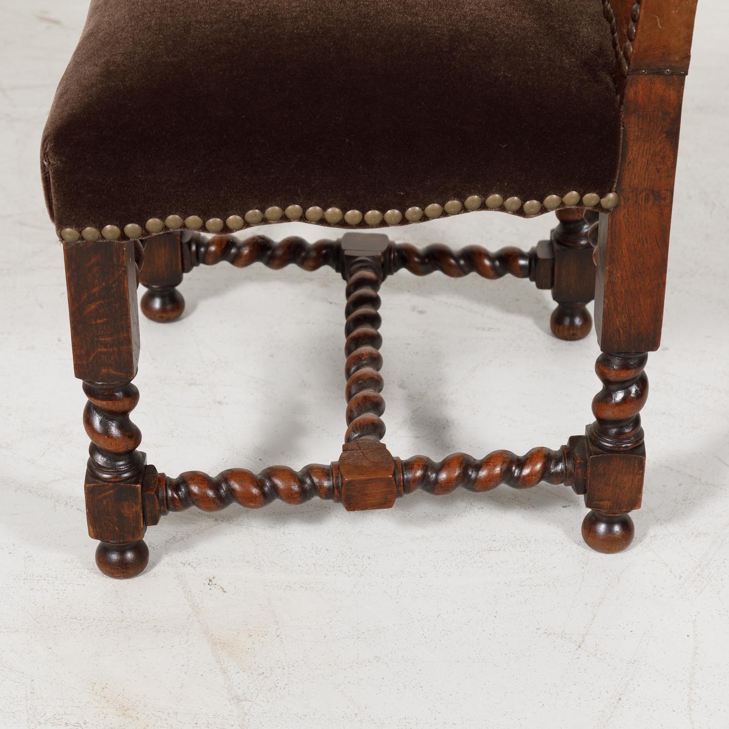 19th Century French Louis XIII Style Leather and Mohair Barley Twist Side Chairs 12