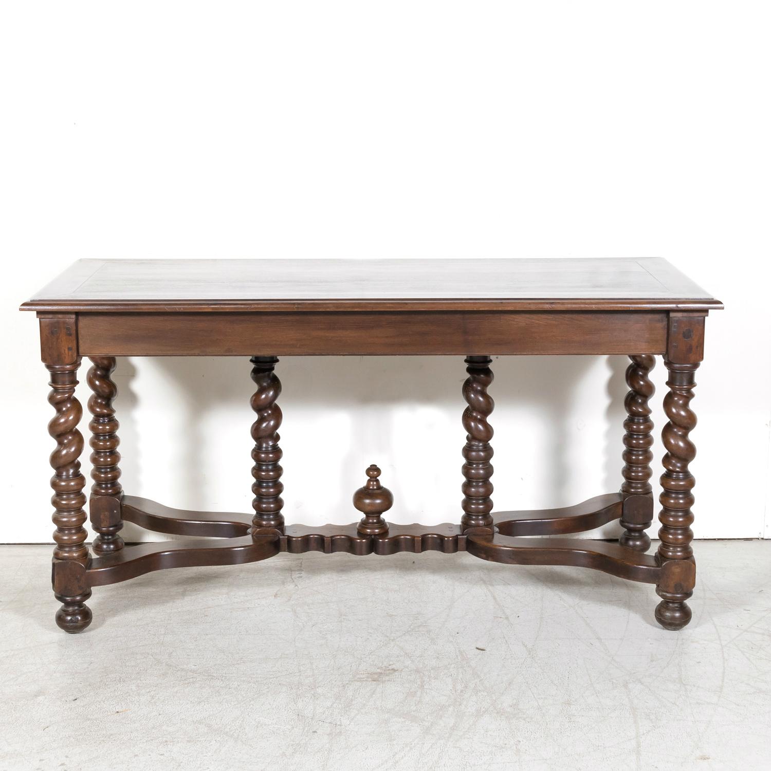 19th Century French Louis XIII Style Walnut Barley Twist Console Table For Sale 16