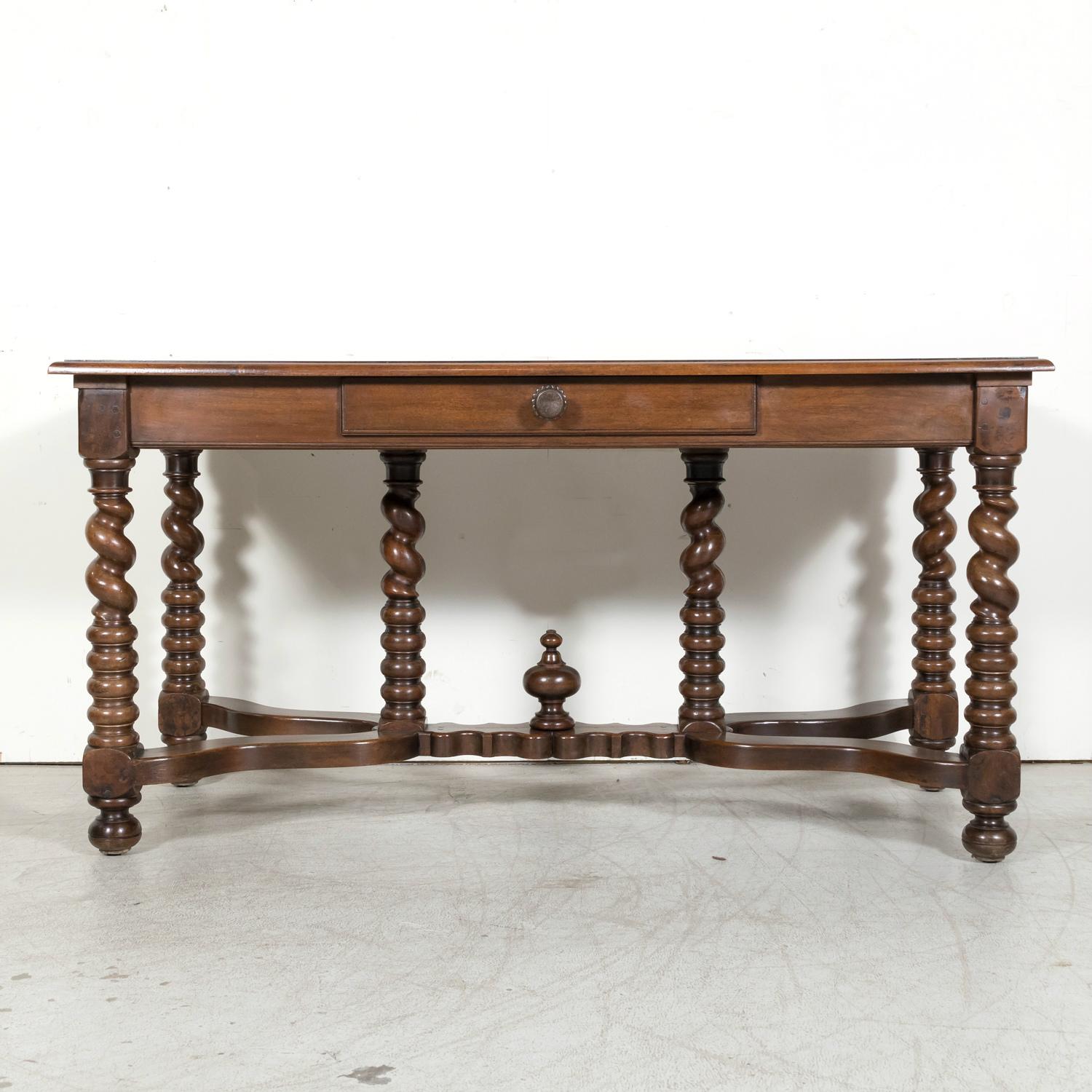 Late 19th Century 19th Century French Louis XIII Style Walnut Barley Twist Console Table For Sale