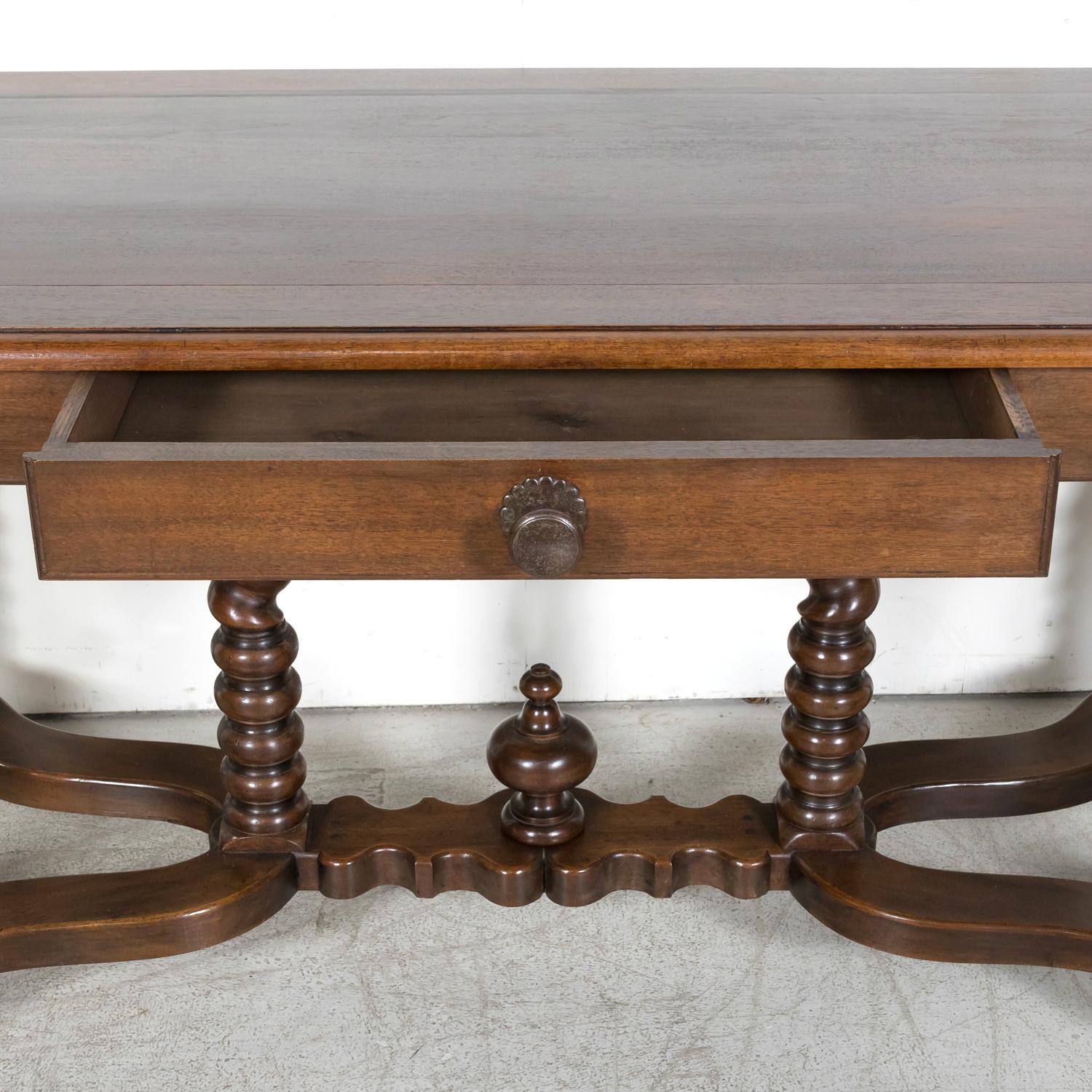 19th Century French Louis XIII Style Walnut Barley Twist Console Table For Sale 2