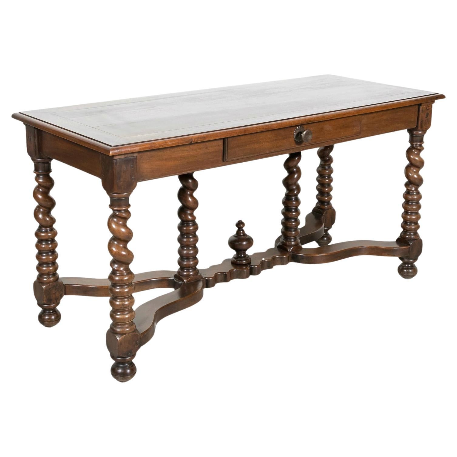 19th Century French Louis XIII Style Walnut Barley Twist Console Table