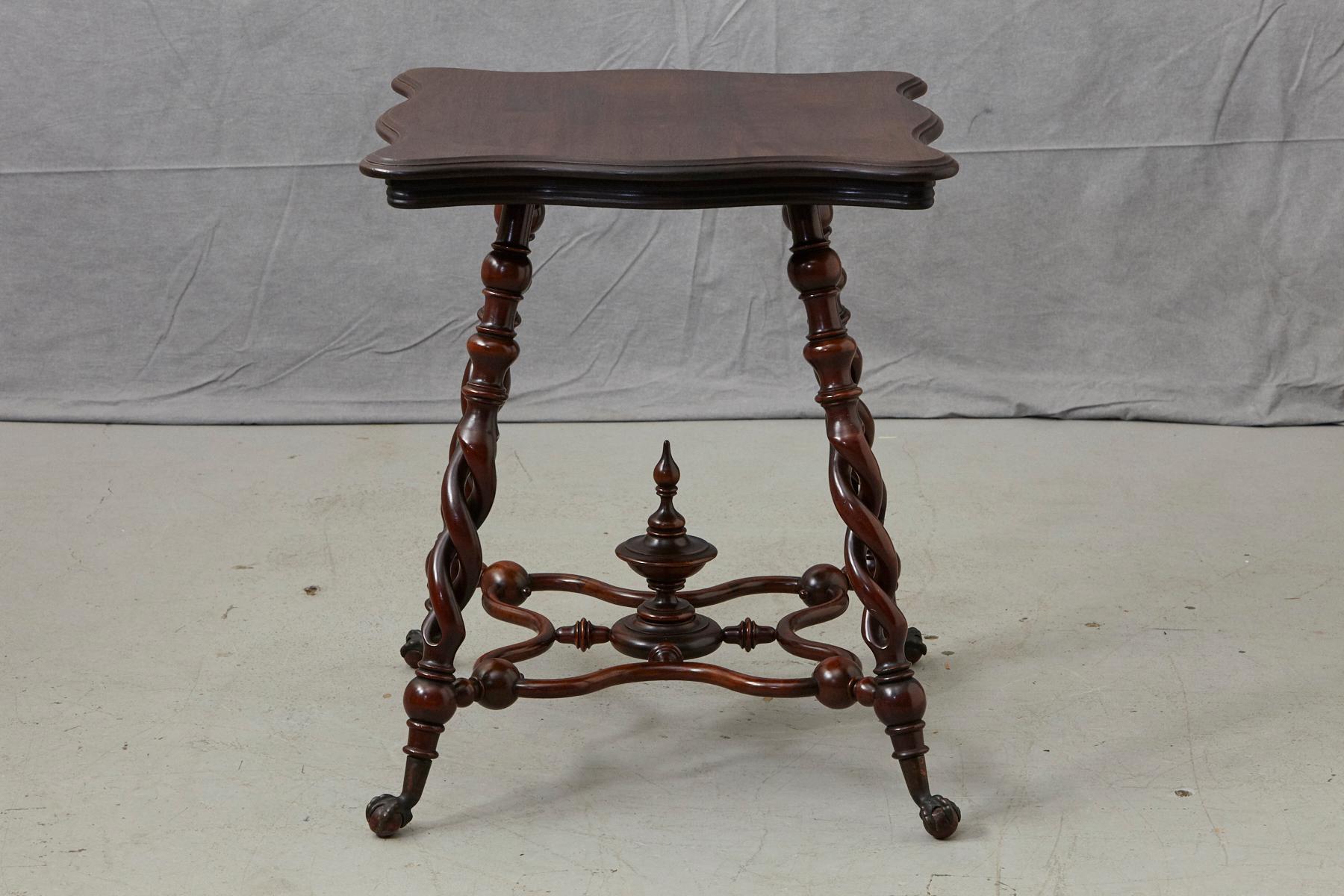 Brass 19th Century French Louis XIII Style Walnut Side Table with Barley Twist Legs For Sale